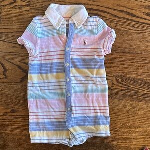 Ralph Lauren White and Blue Striped Baby Romper